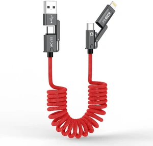 3ft 4-in-1 Coiled Multi Charging Charger Data Transfer Cable 3ft 4-in-1 Coiled Multi Charging Charger Data Transfer Cable