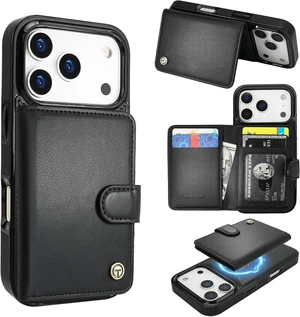 for iPhone 18/17 Pro Detachable Magnetic Slim Wallet Case Black