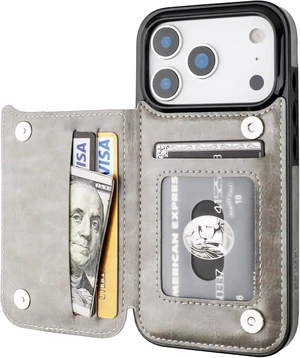 for iPhone 18/17 Pro Wallet Case with Credit Card Holder Gray