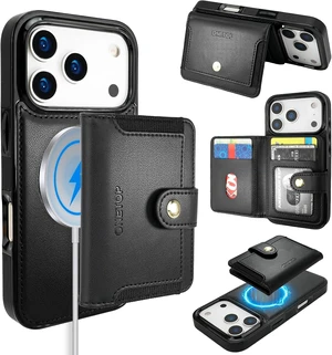 for iPhone 18 Pro/17 Pro Detachable Magnetic Wallet Case Black