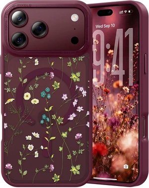 Magnetic for iPhone 18/17 Pro Case [Fit for MagSafe] Slim Floral Wildflowers Pretty Aesthetic Design Shockproof Protective Soft Bumper Women Girls Cover for 18/17 ProMax 6.3 Burgundy Red