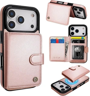 for iPhone 18/17 Pro Detachable Magnetic Slim Wallet Case Rosegold