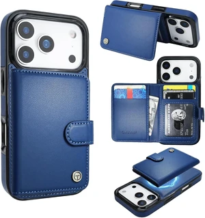 for iPhone 18/17 Pro Detachable Magnetic Slim Wallet Case Blue