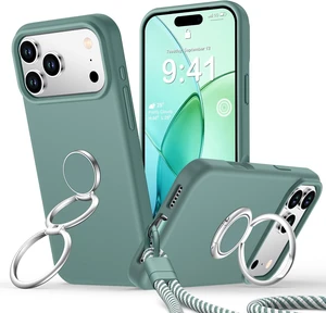 for iPhone 18 Pro /17 Pro Case with Ring Stand & Wrist Strap Green