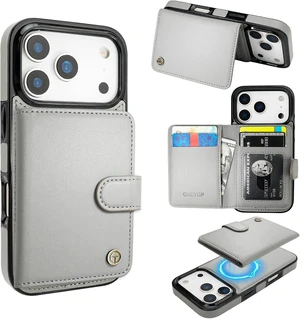 for iPhone 18/17 Pro Detachable Magnetic Slim Wallet Case Grey