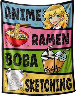 Anime Throw Blanket Anime Gifts for Teen Girls 40x50 Ramen Boba Blanket Anime Throw Blanket Anime Gifts for Teen Girls 40x50 Ramen Boba Blanket