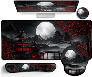 Japanese Ergonomic Mouse Pad with Wrist Rest Large Desk Mat Set Japanese Ergonomic Mouse Pad with Wrist Rest Large Desk Mat Set