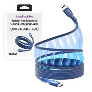 MagStack Pro USB C to USB C Coiling Magnetic Charging Cable 100W Nylon Braided Tangle-Free Design Magnetic Coiling Data Transfer Compatible with iPhone & Android 3FT Navy