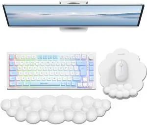 Cloud Mouse Pad with Wrist Rest, Ergonomic Cloud Wrist Rest with Non-Slip Base, PU Leather Memory Foam Mouse Pad Wrist Support for Keyboard and Mouse, Pain Relief for Typing, Gaming, White Cloud Mouse Pad with Wrist Rest, Ergonomic Cloud Wrist Rest with Non-Slip Base, PU Leather Memory Foam Mouse Pad Wrist Support for Keyboard and Mouse, Pain Relief for Typing, Gaming, White