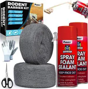 Rodent Barrier Kit 2PCS Steel Wool+2PCS Spray Foam Hole Filler Mice Control Rodent Barrier Kit 2PCS Steel Wool+2PCS Spray Foam Hole Filler Mice Control