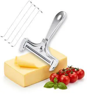 Adjustable Wire Cheese Slicer for Block Cheese, Handheld Stainless Steel Cheese Cutter with 4 Extra Wires, Premium Rolling Cheese Wire Slicer for Mozzarella, Cheddar, Gruyere Adjustable Wire Cheese Slicer for Block Cheese, Handheld Stainless Steel Cheese Cutter with 4 Extra Wires, Premium Rolling Cheese Wire Slicer for Mozzarella, Cheddar, Gruyere