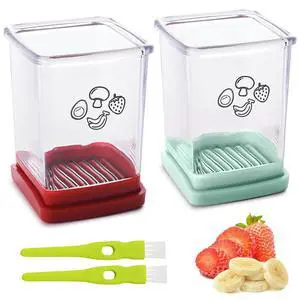 Cup Slicer, Stainless Steel Strawberry & Banana Slicer, Speed Fruit Cutter with Push Plate, Quickly Making Salad, Must Have Kitchen Gadget (Cyan+Red) Cup Slicer, Stainless Steel Strawberry & Banana Slicer, Speed Fruit Cutter with Push Plate, Quickly Making Salad, Must Have Kitchen Gadget (Cyan+Red)