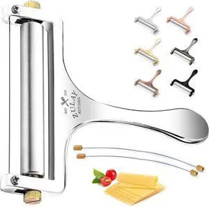 Stainless Steel Wire Cheese Slicer - Adjustable Hand Held Cheese Cutter with 2 Extra Wires - Premium Cheese Knife for Mozzarella, Cheddar, Gruyere - Cheese Cutter with Wire (Silver) Stainless Steel Wire Cheese Slicer - Adjustable Hand Held Cheese Cutter with 2 Extra Wires - Premium Cheese Knife for Mozzarella, Cheddar, Gruyere - Cheese Cutter with Wire (Silver)