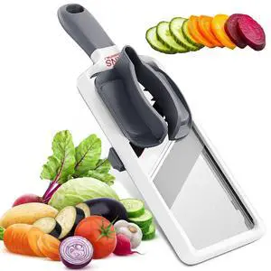 Mandoline Slicer for Kitchen Adjustable Stainless Steel Blades, with Comfort Grip Vegetable Slicer for Small to Medium sized Cucumber, Onion, Potato Gray Mandoline Slicer for Kitchen Adjustable Stainless Steel Blades, with Comfort Grip Vegetable Slicer for Small to Medium sized Cucumber, Onion, Potato Gray