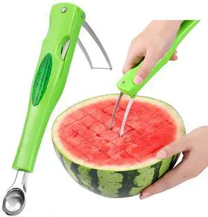 Premium Watermelon Cutter - 3 in 1 Watermelon Cutter Slicer Tool - Foldable Watermelon Slicer - Fruit Cutter for Kitchen Gadgets - Stainless Steel Watermelon Knife - Melon Baller Scoop Premium Watermelon Cutter - 3 in 1 Watermelon Cutter Slicer Tool - Foldable Watermelon Slicer - Fruit Cutter for Kitchen Gadgets - Stainless Steel Watermelon Knife - Melon Baller Scoop