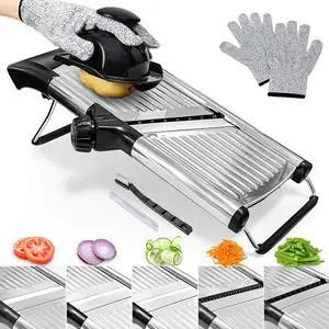 Mandoline Slicer, Adjustable Stainless Steel Slicer, Food Holder and Gloves Mandoline Slicer, Adjustable Stainless Steel Slicer, Food Holder and Gloves