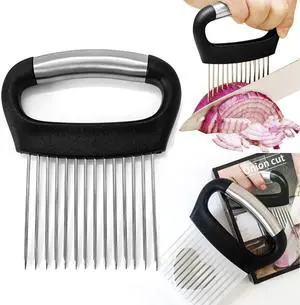 Onion Slicer with Protective Cover - Stainless Steel Cutter for Slicing Tomatoes, Potatoes, Avocados - Multiuse Vegetable Chopper and Meat Tenderizer Onion Slicer with Protective Cover - Stainless Steel Cutter for Slicing Tomatoes, Potatoes, Avocados - Multiuse Vegetable Chopper and Meat Tenderizer