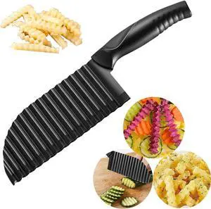 Crinkle Potato Cutter 2.9" x 11.8" Stainless Steel Waves French Fries Slicer Handheld Chipper Chopper, Vegetable Salad Chopping Knife Home Kitchen Wavy Blade Cutting Tool, Black (1 Pack) Crinkle Potato Cutter 2.9" x 11.8" Stainless Steel Waves French Fries Slicer Handheld Chipper Chopper, Vegetable Salad Chopping Knife Home Kitchen Wavy Blade Cutting Tool, Black (1 Pack)