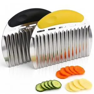 Stainless Steel Crinkle Chopper & French Fry Cutter Heavy Duty Wavy Potato Slicer for Vegetables Fruits Cheese Kitchen Gadget Vegetable Chopping Tool (Black & Yellow) Stainless Steel Crinkle Chopper & French Fry Cutter Heavy Duty Wavy Potato Slicer for Vegetables Fruits Cheese Kitchen Gadget Vegetable Chopping Tool (Black & Yellow)