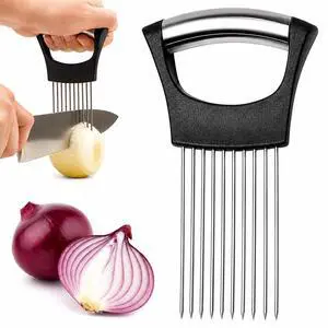 Slicer Holder, 304 Stainless Steel Onion Cutter Tool with 10 Prongs, Vegetable Cutting Guide for Safe & Even Slicing, Food Prep Holder for Onion, Tomato & Potato Slicer Holder, 304 Stainless Steel Onion Cutter Tool with 10 Prongs, Vegetable Cutting Guide for Safe & Even Slicing, Food Prep Holder for Onion, Tomato & Potato