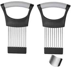 Stainless Steel Onion Slicer Holder with Finger Guards, Multi-Purpose Fruit Vegetable Cutting Kitchen Tool Stainless Steel Onion Slicer Holder with Finger Guards, Multi-Purpose Fruit Vegetable Cutting Kitchen Tool