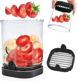 Fruit Slicer Cup,Strawberry Cutter Slicer with Stainless Blades for Egg Banana Cucumber Mushroom,Detachable Kitchen Gadget Tool Vegetable Salad Cut Slice -Precision Berry Cutter Black Fruit Slicer Cup,Strawberry Cutter Slicer with Stainless Blades for Egg Banana Cucumber Mushroom,Detachable Kitchen Gadget Tool Vegetable Salad Cut Slice -Precision Berry Cutter Black