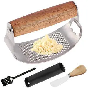 Garlic Press Rocker Stainless Steel Ginger Crusher, Garlic Mincer and Squeezer Kitchen Gadget with Ergonomic handle, Silicone Tube Garlic Peeler, Scraper and Cleaning Brush Tool Set Garlic Press Rocker Stainless Steel Ginger Crusher, Garlic Mincer and Squeezer Kitchen Gadget with Ergonomic handle, Silicone Tube Garlic Peeler, Scraper and Cleaning Brush Tool Set