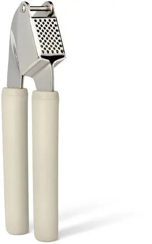 Garlic Press, Stainless Steel, Soft Grip Handle, Dishwasher-Safe, Linen Gray Garlic Press, Stainless Steel, Soft Grip Handle, Dishwasher-Safe, Linen Gray