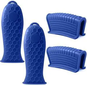 Silicone Hot Handle Holder Sleeve Set, Blue, 4 Pieces Silicone Hot Handle Holder Sleeve Set, Blue, 4 Pieces