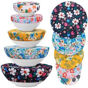 Cloth Bowl Covers for Bread Rising - 5 Size Stretch Elastic Food Storage Container Lids - Reusable Cotton Fabric Covers for Food, Fruits, Leftovers (Flower) Cloth Bowl Covers for Bread Rising - 5 Size Stretch Elastic Food Storage Container Lids - Reusable Cotton Fabric Covers for Food, Fruits, Leftovers (Flower)
