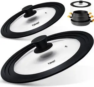 Universal Lids for Pots, Pans & Skillets - Fits 7", 8" & 9" Diameter, 10", 11" & 12" Diameter Cookware, Tempered Glass with High Heat Resistant Silicone Rim (2PK) Universal Lids for Pots, Pans & Skillets - Fits 7", 8" & 9" Diameter, 10", 11" & 12" Diameter Cookware, Tempered Glass with High Heat Resistant Silicone Rim (2PK)