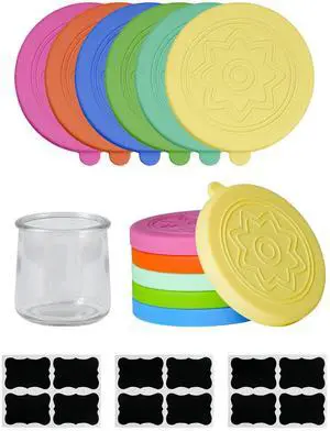 Silicone Oui Yogurt Jar Lids with 12 Labels, Food-Grade Lids for 5Oz Oui Yogurt Jars, Reusable Silicone Canning Covers Perfect for Oui Yogurt Bottle(Jar not Includ) Silicone Oui Yogurt Jar Lids with 12 Labels, Food-Grade Lids for 5Oz Oui Yogurt Jars, Reusable Silicone Canning Covers Perfect for Oui Yogurt Bottle(Jar not Includ)