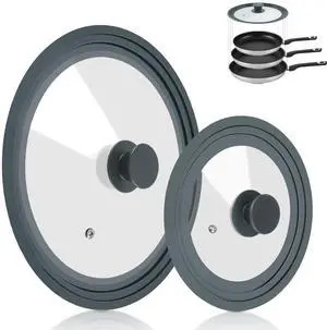 Universal Lid for Pots Pans and Skillets, 2 Pack Pan Cover fit 7", 8" 9" & 10", 11", 12" Diameter Cookware, Silicone Replacement Pan Lid Pot Lids for Frying Pans, Cast Iron,Tempered Glass Lid (Gray) Universal Lid for Pots Pans and Skillets, 2 Pack Pan Cover fit 7", 8" 9" & 10", 11", 12" Diameter Cookware, Silicone Replacement Pan Lid Pot Lids for Frying Pans, Cast Iron,Tempered Glass Lid (Gray)