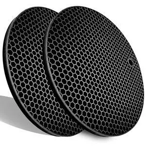 Extra Thick Silicone Trivets Heat Resistant Pot Holder and Oven Mitts,Trivets for Hot Dishes,Nonslip Insulation Honeycomb Rubber Hot Pads for Countertop,Multi-Purpose & Flexible Mats,2 Pack Black Extra Thick Silicone Trivets Heat Resistant Pot Holder and Oven Mitts,Trivets for Hot Dishes,Nonslip Insulation Honeycomb Rubber Hot Pads for Countertop,Multi-Purpose & Flexible Mats,2 Pack Black