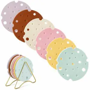 Silicone Trivet Set of 6 with Metal Holder, 6.3 Inch Kitchen Hot Pads Silicone Trivet Set of 6 with Metal Holder, 6.3 Inch Kitchen Hot Pads