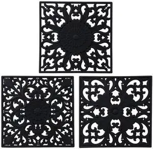 Trivets for Hot Pots and Pans, Square Silicone Hot Pads for Kitchen, Flexible Silicone Pot Holder for Table, Non-Slip Heat Resistant Trivets for Hot Dishes, Trivet Mat Set 3 Black Trivets for Hot Pots and Pans, Square Silicone Hot Pads for Kitchen, Flexible Silicone Pot Holder for Table, Non-Slip Heat Resistant Trivets for Hot Dishes, Trivet Mat Set 3 Black
