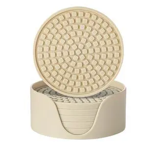 Silicone Drink Coasters with Holder, Set of 6, for Tabletop Protection and Office Desk, Cup Mat Set for Home Decor, Non-Slip and Non-Stick,Round, 4 Inch,Beige Silicone Drink Coasters with Holder, Set of 6, for Tabletop Protection and Office Desk, Cup Mat Set for Home Decor, Non-Slip and Non-Stick,Round, 4 Inch,Beige