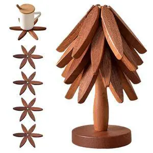 Wooden Trivets for Hot Dishes, Tree Shape Trivet Set, 4 Walnut Wood + 1 Stand stored Like a Christmas Tree,Foldable Kitchen Wooden Trivet,for Hot DishesPotBowlTeapotHot Pot Holder(Brown) Wooden Trivets for Hot Dishes, Tree Shape Trivet Set, 4 Walnut Wood + 1 Stand stored Like a Christmas Tree,Foldable Kitchen Wooden Trivet,for Hot DishesPotBowlTeapotHot Pot Holder(Brown)