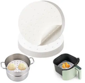 Non-Stick Bamboo Steamer Paper, 10" Round Liners with Holes for Steamer Basket, Air Fryer, Bamboo Steamers, and Oven Use Non-Stick Bamboo Steamer Paper, 10" Round Liners with Holes for Steamer Basket, Air Fryer, Bamboo Steamers, and Oven Use