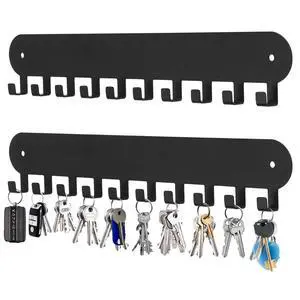 Key Holder for Wall, Key Hooks with 10 Hooks, Black Key Holder for Wall, Key Hooks with 10 Hooks, Black