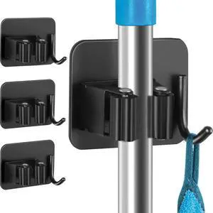 Anti-Slip Broom Holder, Space-Saving, Damage-Free Wall Mount, Stainless Steel, Black Anti-Slip Broom Holder, Space-Saving, Damage-Free Wall Mount, Stainless Steel, Black