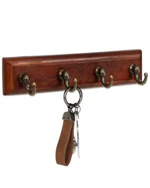 Key Holder Wall Mount Adhesive, Easy Removal Super Adhesive Tapes, No Damage Small Key Rack with 4 Hooks for Entryway Door Bathroom and Kitchen (Brown) Key Holder Wall Mount Adhesive, Easy Removal Super Adhesive Tapes, No Damage Small Key Rack with 4 Hooks for Entryway Door Bathroom and Kitchen (Brown)