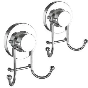 Cup Hooks for Shower & Bathroom Towel Holder 2-Pack Suction Cups Hooks for Hanging Towels, Robes, & Coats - Tiles, Glass Door or Mirror Shower and Towel Hooks - Chrome, Stainless Cup Hooks for Shower & Bathroom Towel Holder 2-Pack Suction Cups Hooks for Hanging Towels, Robes, & Coats - Tiles, Glass Door or Mirror Shower and Towel Hooks - Chrome, Stainless