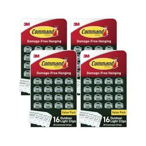 Outdoor Light Clips, 4-Pack of 16 Clear Clips and 20 Strips, Damage Free Hanging with Adhesive Strips, Hooks for Hanging Outdoor Decorations Outdoor Light Clips, 4-Pack of 16 Clear Clips and 20 Strips, Damage Free Hanging with Adhesive Strips, Hooks for Hanging Outdoor Decorations