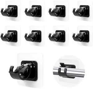 Curtain Rod Bracket No Drilling, 8 PCS Self Adhesive Curtain Rod Holders, Non Drill Sticky Nail Free Drillless Rods Hanger Hooks Holder Brackets for Wall Home Kitchen Bedroom Bathroom Hotel (Black) Curtain Rod Bracket No Drilling, 8 PCS Self Adhesive Curtain Rod Holders, Non Drill Sticky Nail Free Drillless Rods Hanger Hooks Holder Brackets for Wall Home Kitchen Bedroom Bathroom Hotel (Black)