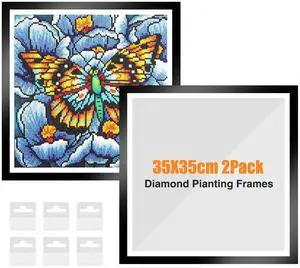 Upgraded 2Pack Diamond Painting Frames, Frames for 35x35cm Diamond Painting Canvas, Magnetic Diamond Art Frame Self-Adhesive, Diamond Painting Frames with Hooks for Wall Window Door (Black) Upgraded 2Pack Diamond Painting Frames, Frames for 35x35cm Diamond Painting Canvas, Magnetic Diamond Art Frame Self-Adhesive, Diamond Painting Frames with Hooks for Wall Window Door (Black)