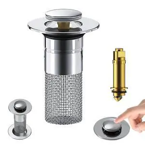 Up Bathroom Sink Drain Strainer Hair Catcher, Sink Drain Stopper with Removable Stainless Steel Filter Basket, for US Universal Bathroom Kitchen Basin Sink Stopper Replacement, Silver Up Bathroom Sink Drain Strainer Hair Catcher, Sink Drain Stopper with Removable Stainless Steel Filter Basket, for US Universal Bathroom Kitchen Basin Sink Stopper Replacement, Silver