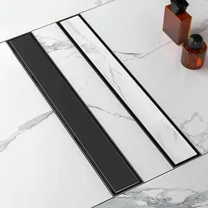 24 Inch Linear Shower Drain-Matte Black, with Tile Insert Grate 24 Inch Linear Shower Drain-Matte Black, with Tile Insert Grate