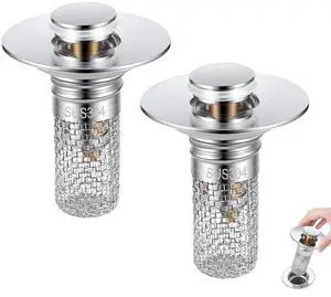 Bathroom Sink Drain Strainer, Pop-up Sink Stopper Hair Catcher with Removable 304 Stainless Steel Strainer Basket Hair Catcher, Bathroom Sink Strainer for Bathroom Sink Stopper Replacement, 2 PCS Bathroom Sink Drain Strainer, Pop-up Sink Stopper Hair Catcher with Removable 304 Stainless Steel Strainer Basket Hair Catcher, Bathroom Sink Strainer for Bathroom Sink Stopper Replacement, 2 PCS