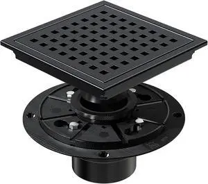 Inch Shower Drain Matte Black, Square Bathroom Floor Drain, Stainless Steel Drain Kit with Flange, Removable Grid Cover, Hair Strainer Inch Shower Drain Matte Black, Square Bathroom Floor Drain, Stainless Steel Drain Kit with Flange, Removable Grid Cover, Hair Strainer